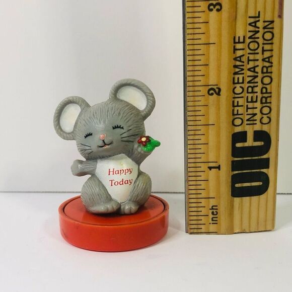 vintage russ berrie stamp happy today gray mouse holding flower - Picture 4 of 7